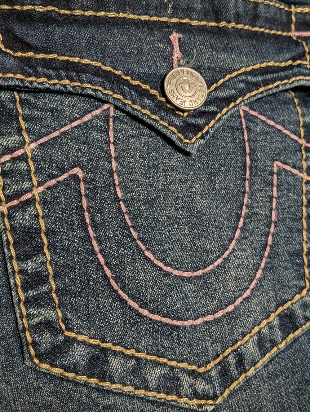 Make Offers! True Religion Joey Mid Rise Big T Flap Flare Jeans 34 - Picture 6 of 10